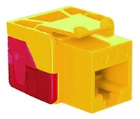 Yellow and red ICC Cat 6 EZ modular keystone jack connector for structured cabling installations
