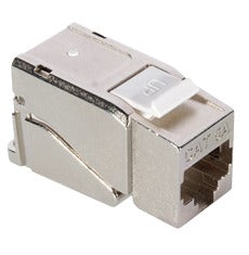 ICC Cat 6A shielded modular keystone jack with metal housing and RJ45 connector port for network cabling installations