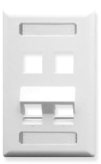 White single gang angled ID keystone wall plate with 4 port openings and cable management slots