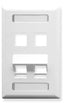 White single gang angled ID keystone wall plate with 4 port openings and cable management slots