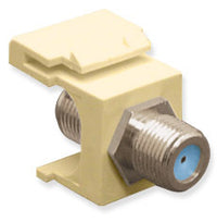 Ivory F connector keystone jack with nickel plated metal housing and threaded coaxial port
