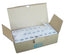 Open cardboard box containing 25 white ICC surface mount boxes with single port, displaying organized product packaging