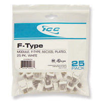 25-pack of ICC nickel-plated F-type keystone jacks in white, module-style connectors for structured cabling installations