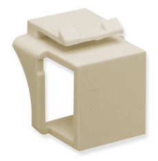 Ivory modular Keystone blank insert with hinged flip cover for structured cabling applications