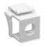 White ICC cable feedthrough keystone insert with square mounting bracket and circular pass-through opening