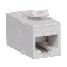 White ICC Cat5e in-line keystone modular coupler connector with recessed port opening for network cable connections Main image