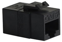 Black Cat6A modular keystone coupler with RJ45 ports for network cabling connections