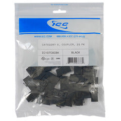 ICC Cat 6 In-Line Keystone Modular Coupler black 25-pack in retail packaging