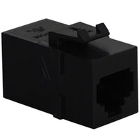 Black RJ-11/14/25 6P6C keystone modular coupler with punch-down terminals for network cabling