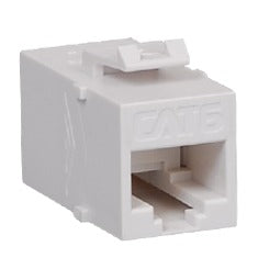 White ICC Cat 6 in-line keystone modular coupler connector for structured cabling network connections