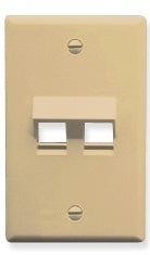 Ivory single gang wall plate with two angled port keystone slots for structured cabling installations