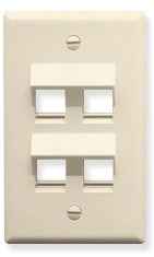Almond single gang wall plate with 4 angled keystone ports for structured cabling and network installations