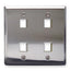 Stainless steel double gang wall plate with four port openings for network cabling installations