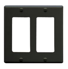 Black double gang Decora faceplate with two rectangular openings for network outlets and wall mounting holes Main image