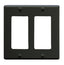Black double gang Decora faceplate with two rectangular openings for network outlets and wall mounting holes