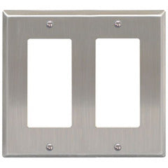 Double gang stainless steel decorex faceplate with two rectangular cutouts for network cabling outlets Main image