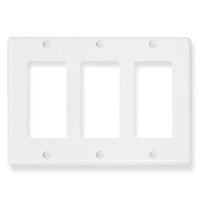 White triple gang Decora faceplate with three rectangular openings for network outlets and cable management
