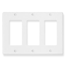 White triple gang Decora faceplate with three rectangular openings for network outlets and cable management
