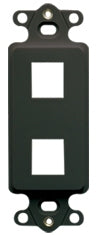 Black 2-port Decora insert plate for structured cabling installations with mounting holes