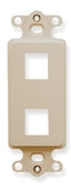 Ivory 2-port Decora insert faceplate with dual rectangular openings for network cabling connectors