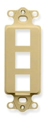 Ivory 3-port Decora insert plate with rectangular openings for network cabling wall installation