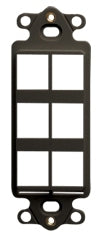 Black high-density 6-port Decora insert plate with mounting holes for structured cabling installations