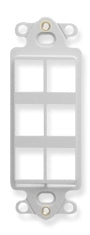White high density 6-port Decora insert for structured cabling with mounting hardware and cable management slots