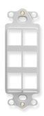 White high density 6-port Decora insert for structured cabling with mounting hardware and cable management slots