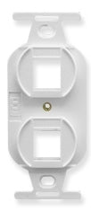 White 2-port ICC electrical insert for structured cabling with dual mounting holes and integrated faceplate Main image