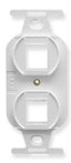 White 2-port ICC electrical insert for structured cabling with dual mounting holes and integrated faceplate