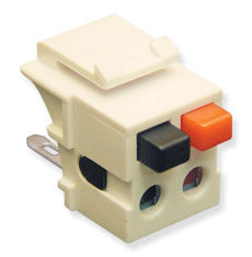Almond professional grade speaker keystone jack with black and orange terminal connectors for structured cabling