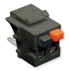 ICC Professional Grade Speaker Keystone Jack in black with orange connector button, designed for structured cabling installa… Main image