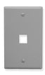 Grey single gang keystone wall plate with one port opening for networking cable installation