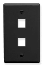 Black single gang keystone wall plate with two port openings for network cabling installation Main image