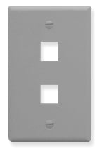 Grey ICC single gang keystone wall plate with two rectangular port openings for network cabling installation