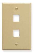 Ivory single gang keystone wall plate with two rectangular port openings for network cabling connectivity