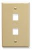 Ivory single gang keystone wall plate with two rectangular port openings for network cabling connectivity