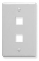 White ICC single gang keystone wall plate with two port openings for network cabling installations