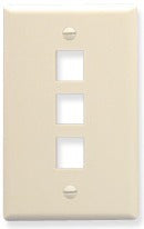 Almond 3-port keystone wall plate for network cabling installations with single gang mounting