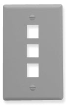 Grey single gang keystone wall plate with three port openings for network cabling installations Main image