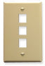 Ivory single gang keystone wall plate with three rectangular ports for network cabling installation
