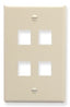 Almond single gang keystone wall plate with four rectangular port openings for network cabling