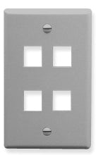 Grey 4-port Keystone wall plate with two rows of two square openings for networking connections Main image