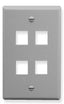 Grey 4-port Keystone wall plate with two rows of two square openings for networking connections