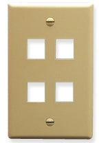 Ivory single gang keystone wall plate with four square port openings for network cabling Main image