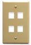 Ivory single gang keystone wall plate with four square port openings for network cabling