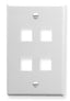 White ICC single gang keystone wall plate with four port openings for network cabling installations