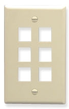 Almond 6-port Keystone wall plate with six square openings for network cabling connectors