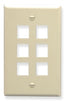 Almond 6-port Keystone wall plate with six square openings for network cabling connectors