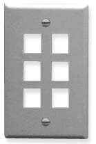 Grey single gang keystone wall plate with six rectangular port openings for network cabling connections Main image